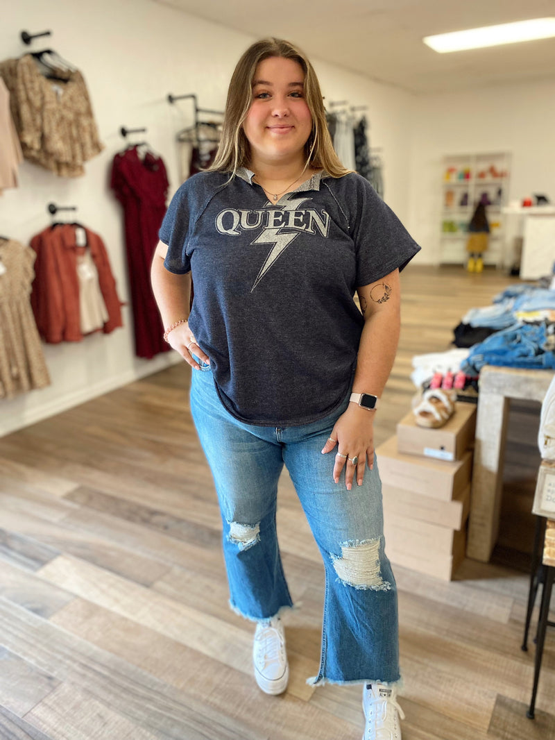 Queen Graphic Knit Top-Navy
