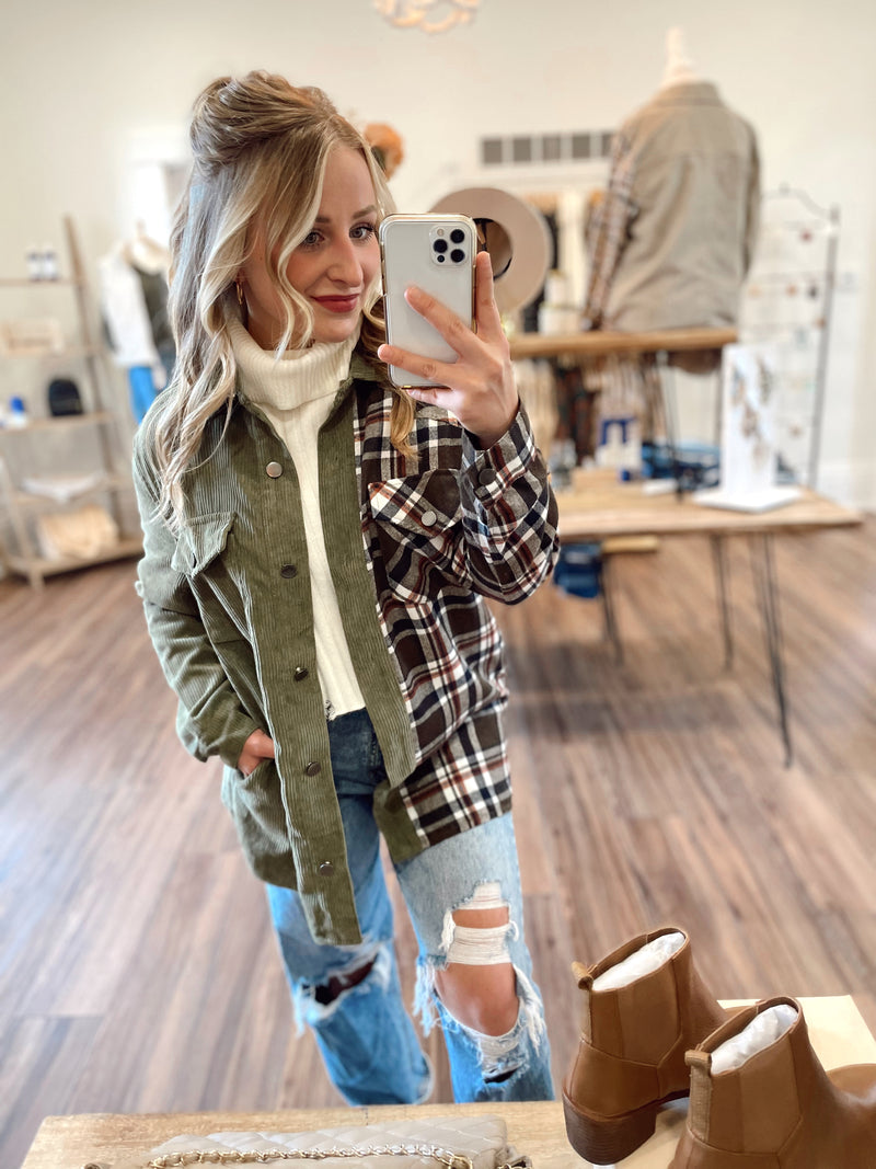 There's Always Two Sides Shacket- Olive