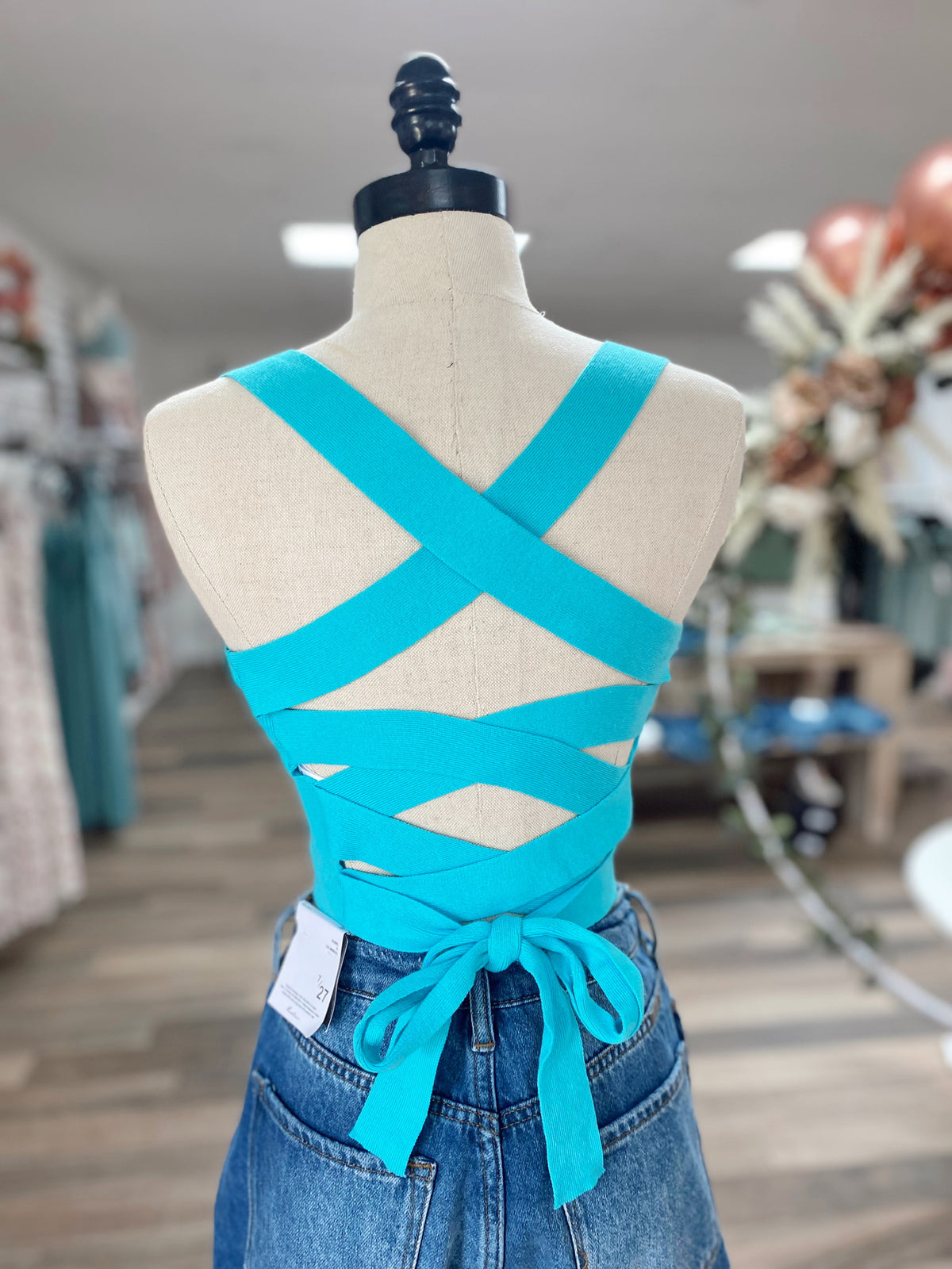 Cleo Tie Back Top- Turquoise
