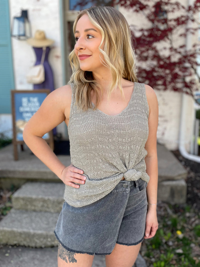 Easy On Me Crochet Tank-Olive