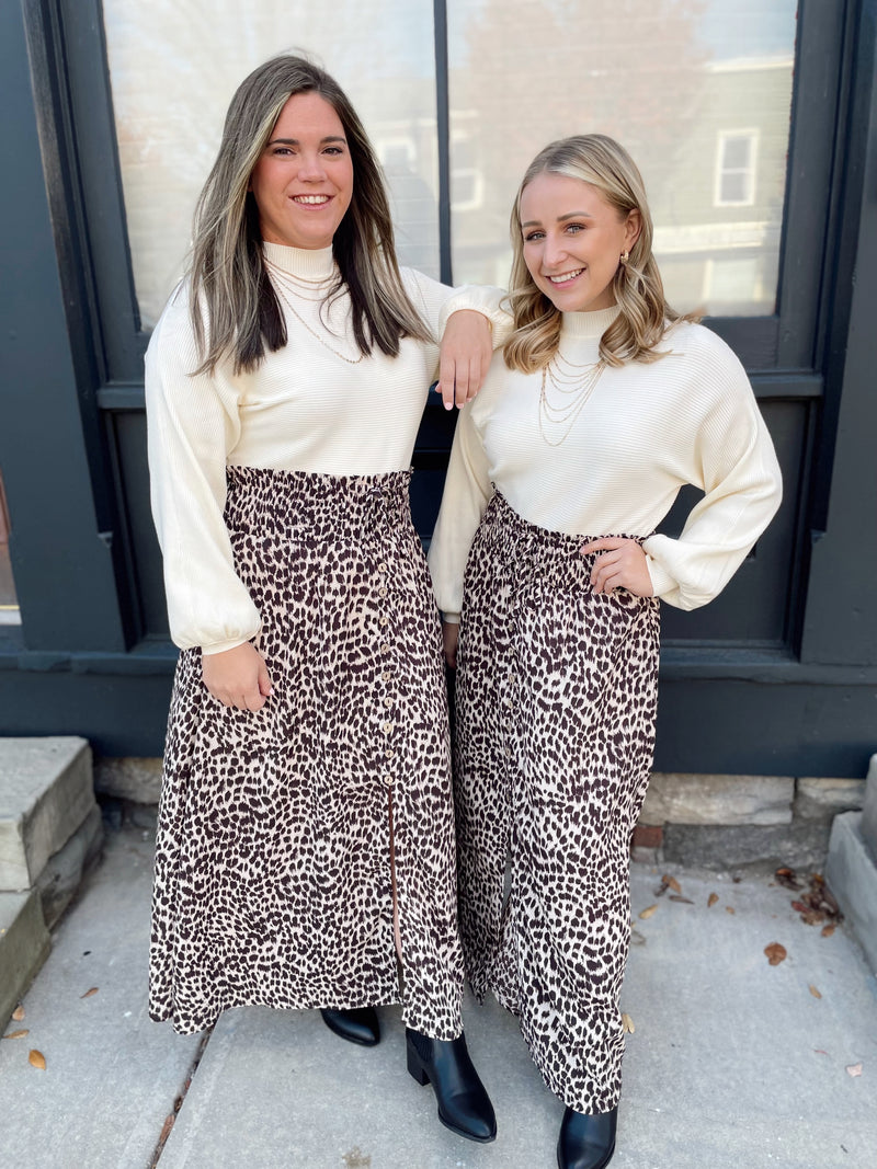 Audra Animal Print Smocked Skirt-Champagne