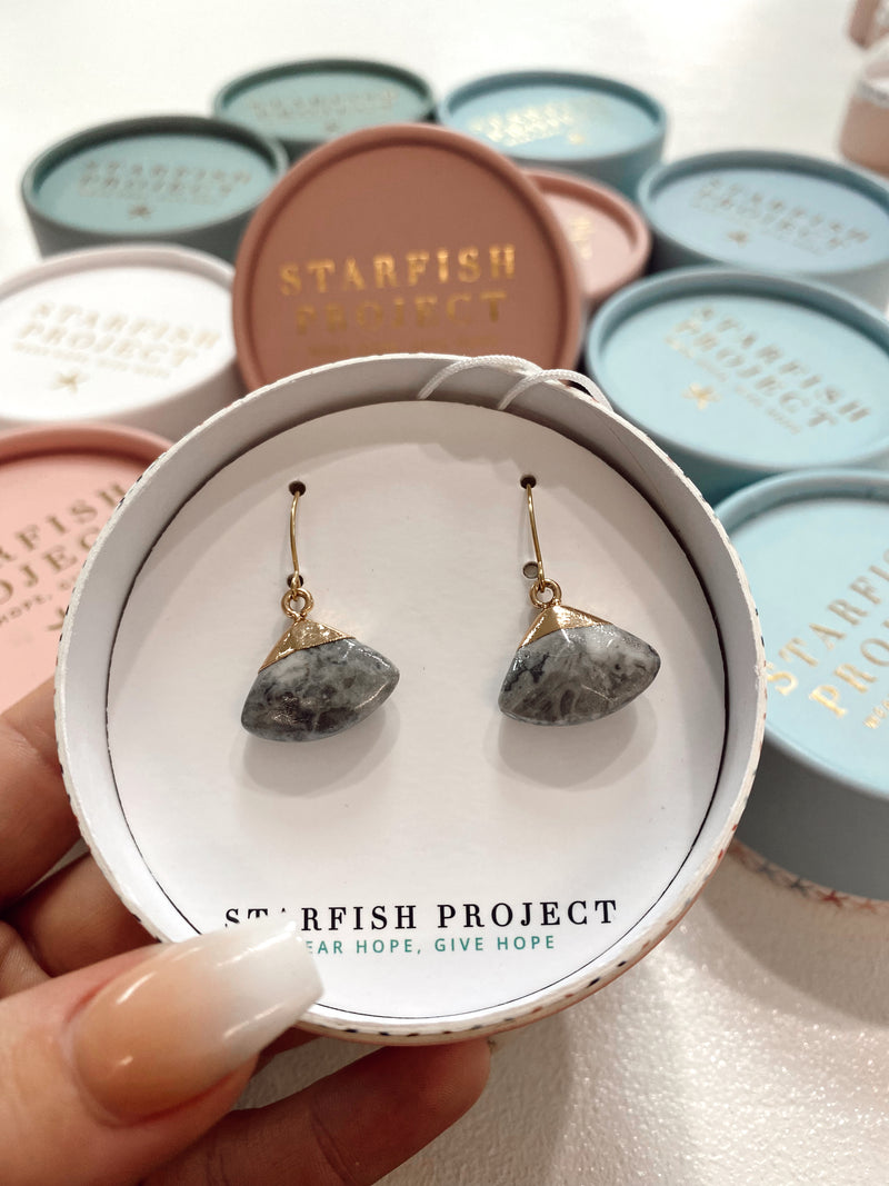 Fan Drop Earrings in Charcoal