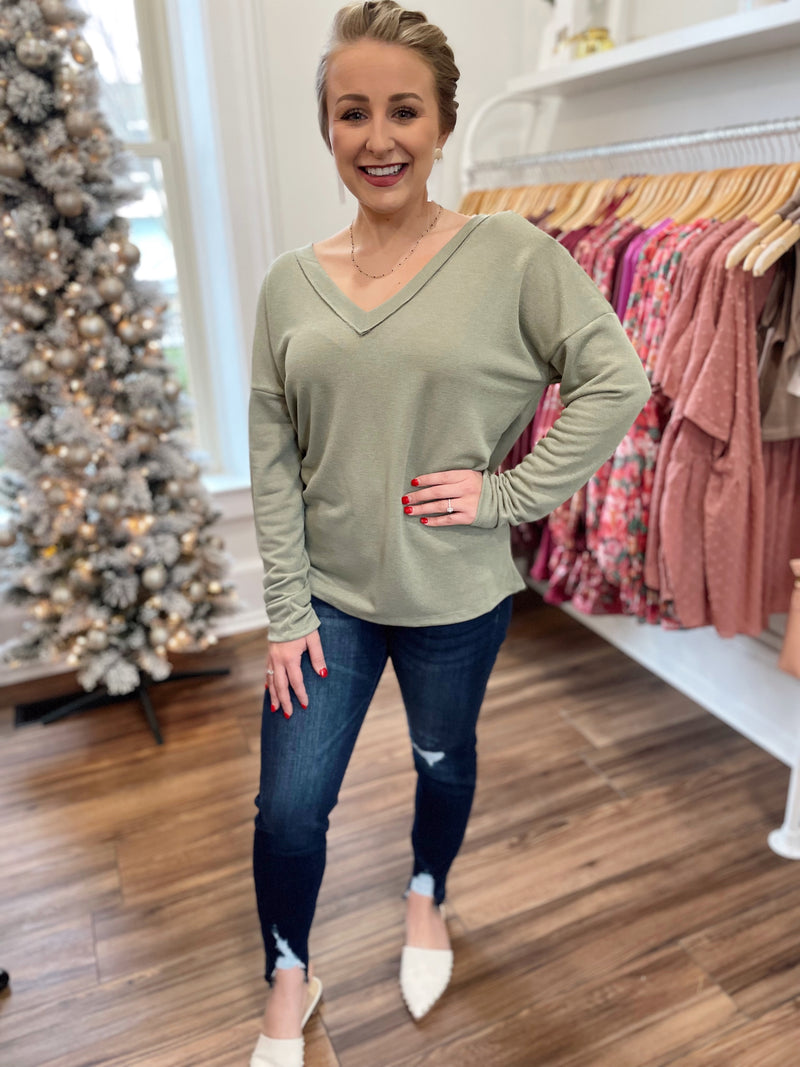 Sydney Ruched Back Top-Olive