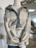 Get Cozy Plaid Pullover- Cream/Grey
