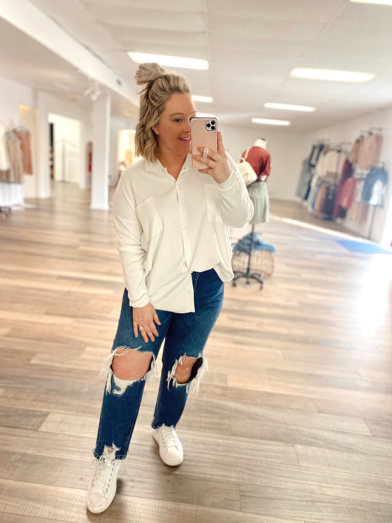 Feels Like Sunshine Button Up Top-Ivory