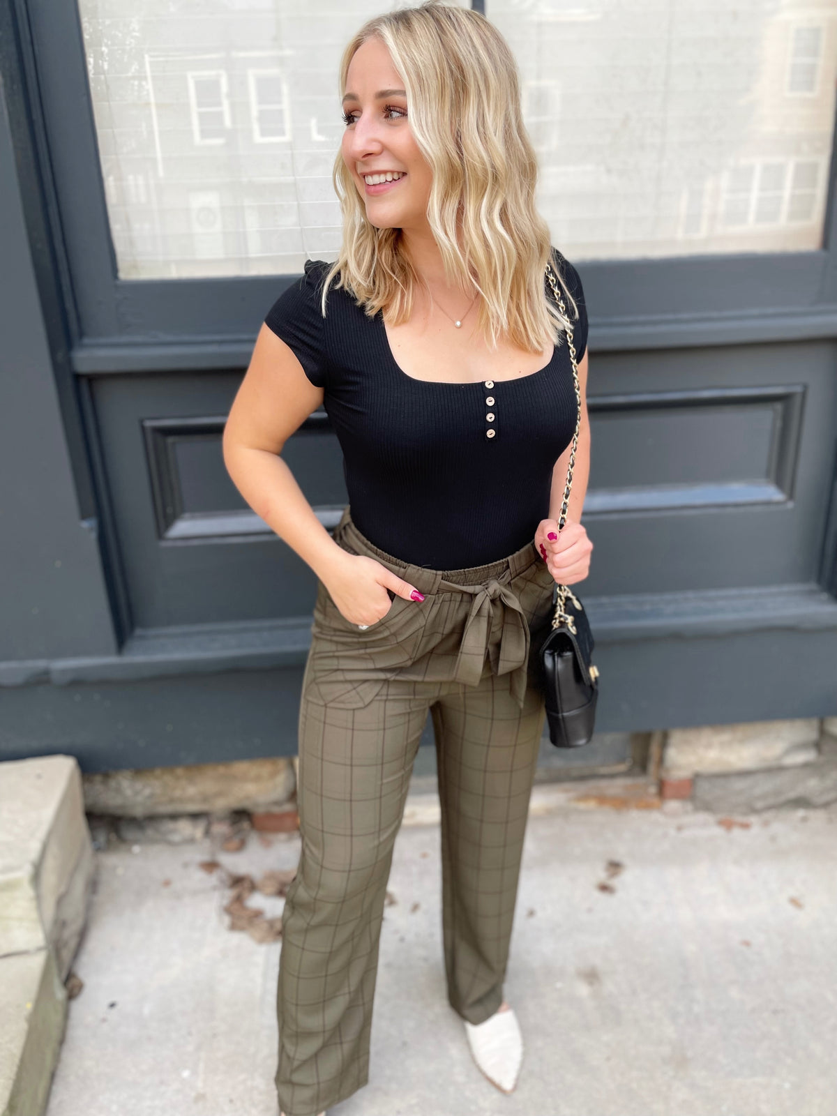 Boss Lady Olive Plaid Pants