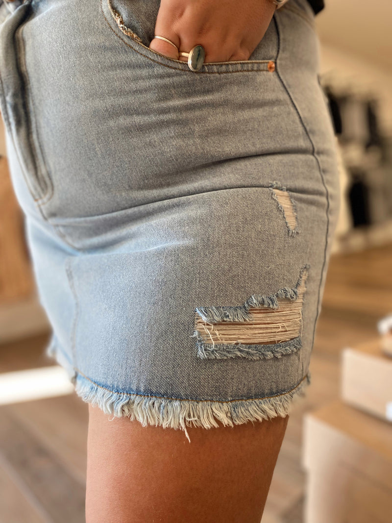 June Distressed Denim Skirt