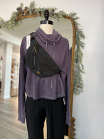 Halston Boxy Cropped Pullover- Purple