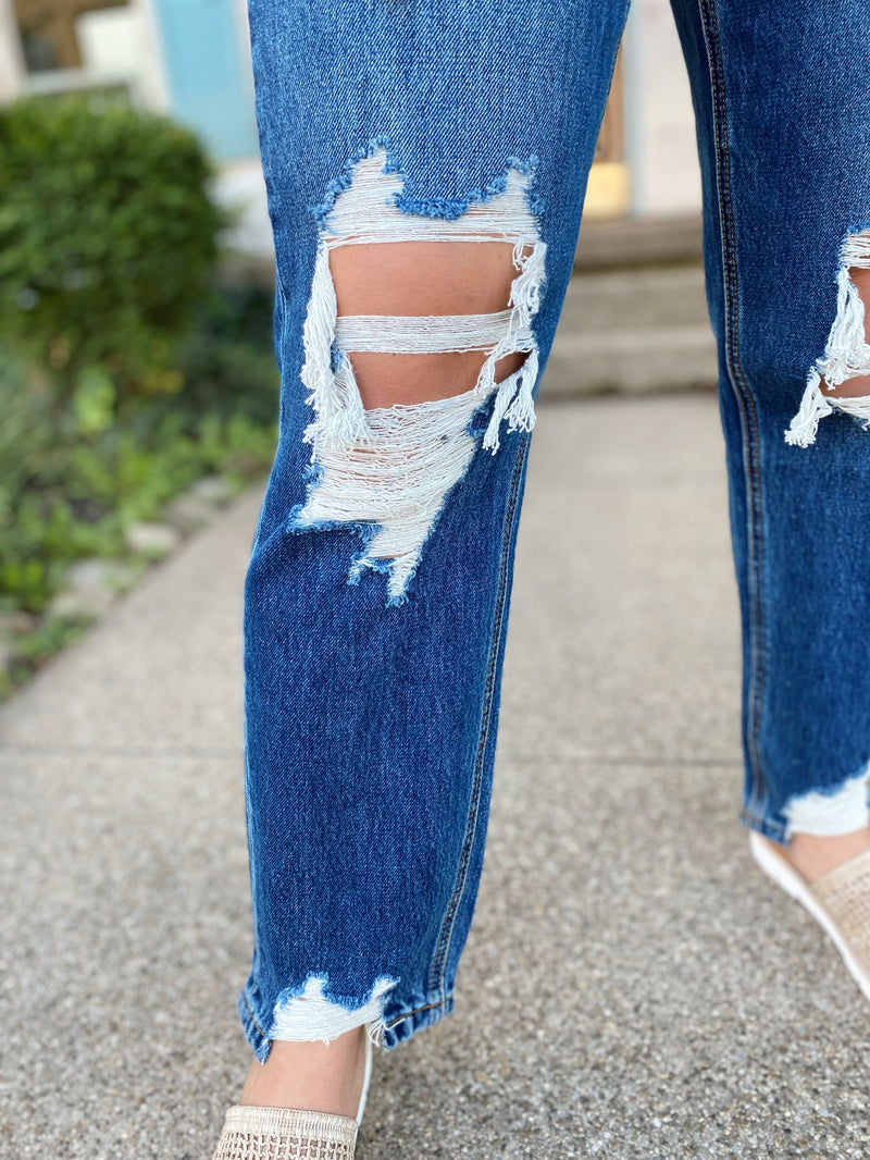 Krissy High Waisted Distressed Mom Jean