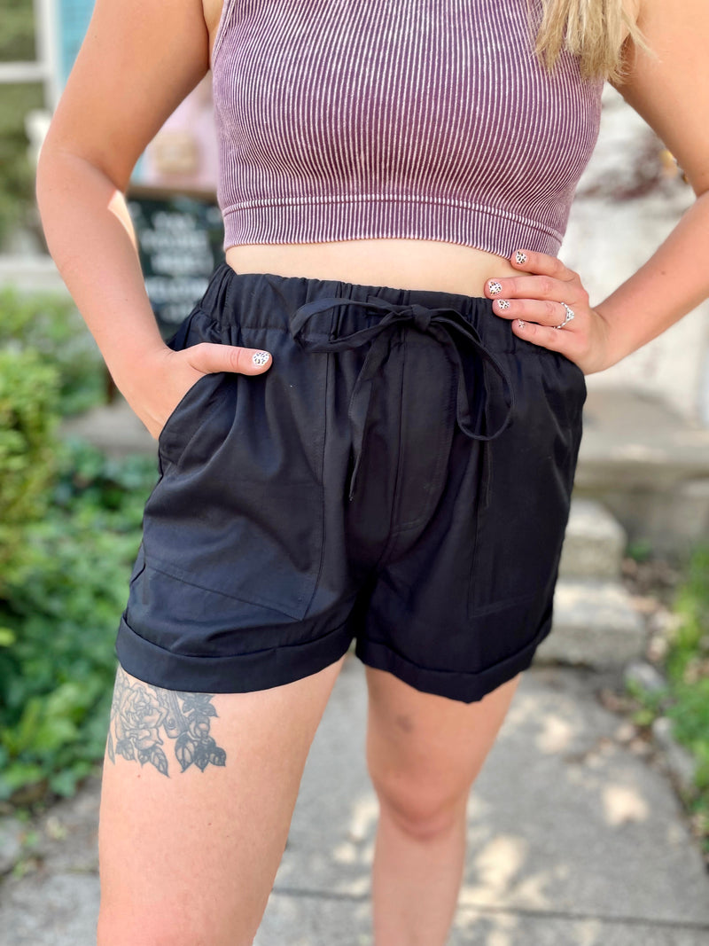 Lauryn Twill Shorts-Black