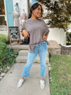 Dallas Distressed Oversized Top-Charcaol