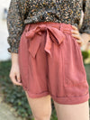 Charli Belted Shorts-Brick