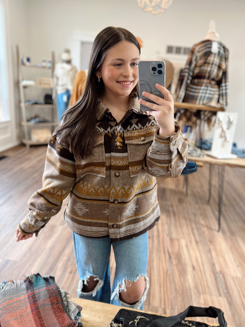Lost Without You Aztec Pattern Jacket-Mustard Mix