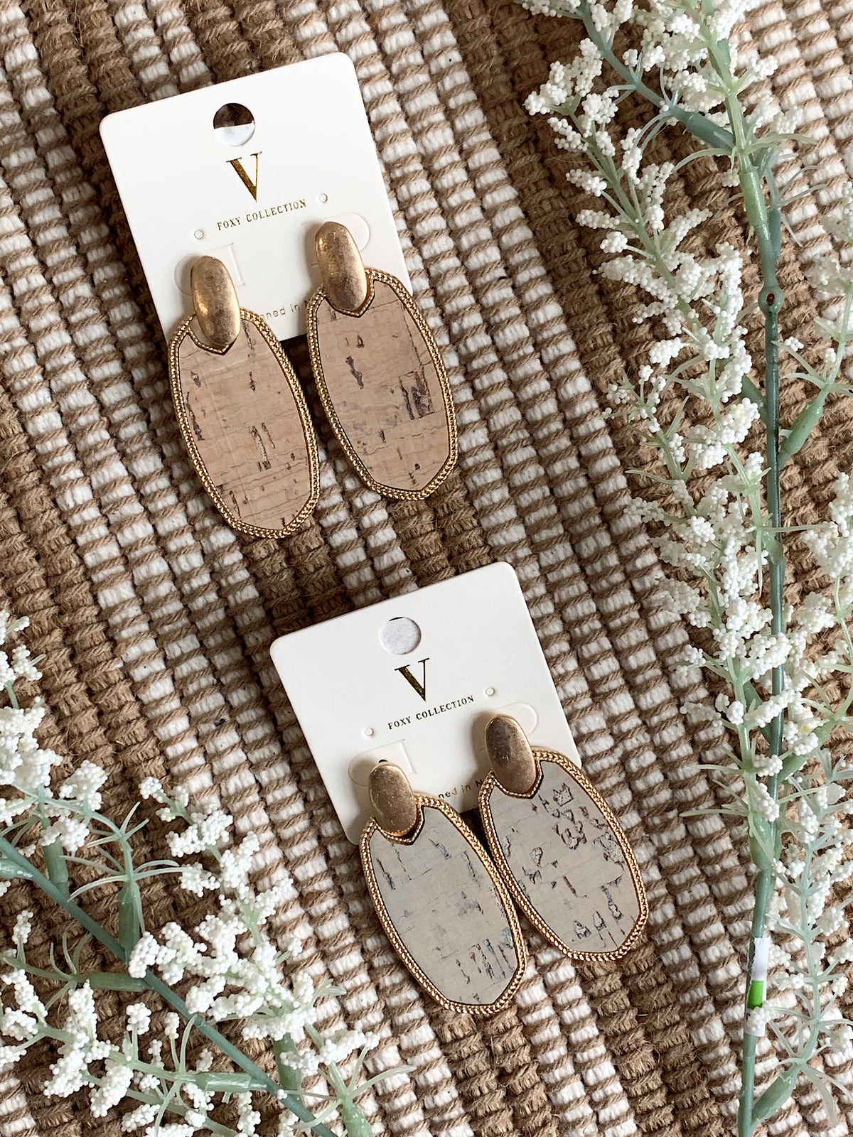 Cork Hexagon Earrings-Grey/WornGold