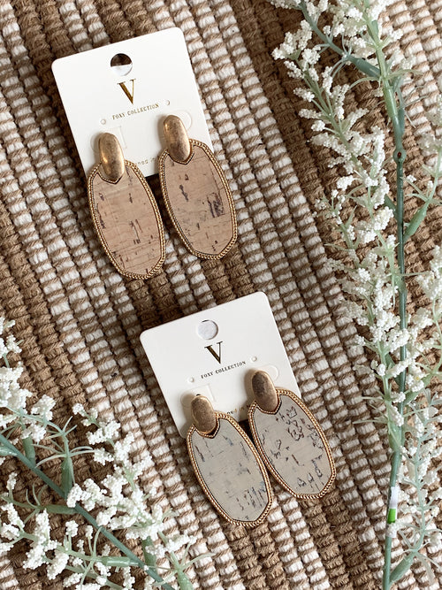 Cork Hexagon Earrings-Grey/WornGold