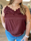 Curvy Chantria Button Detail Satin Cami-Wine