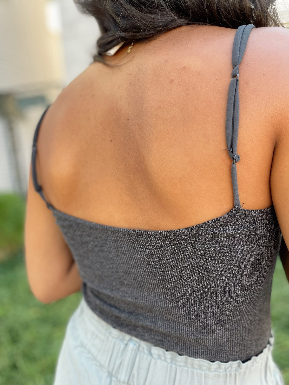 Elle Ribbed Bodysuit-Charcoal