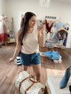 Reanna Rib Textured Tank Top-Taupe