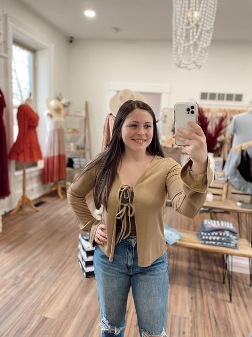 Ashe Ribbed Front Tie Top