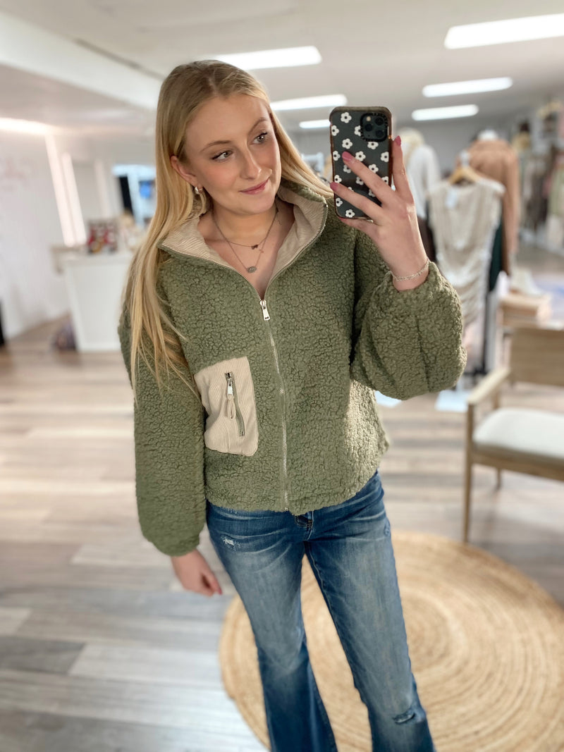Lets Get Away Corduroy Pocket Teddy Bear Jacket