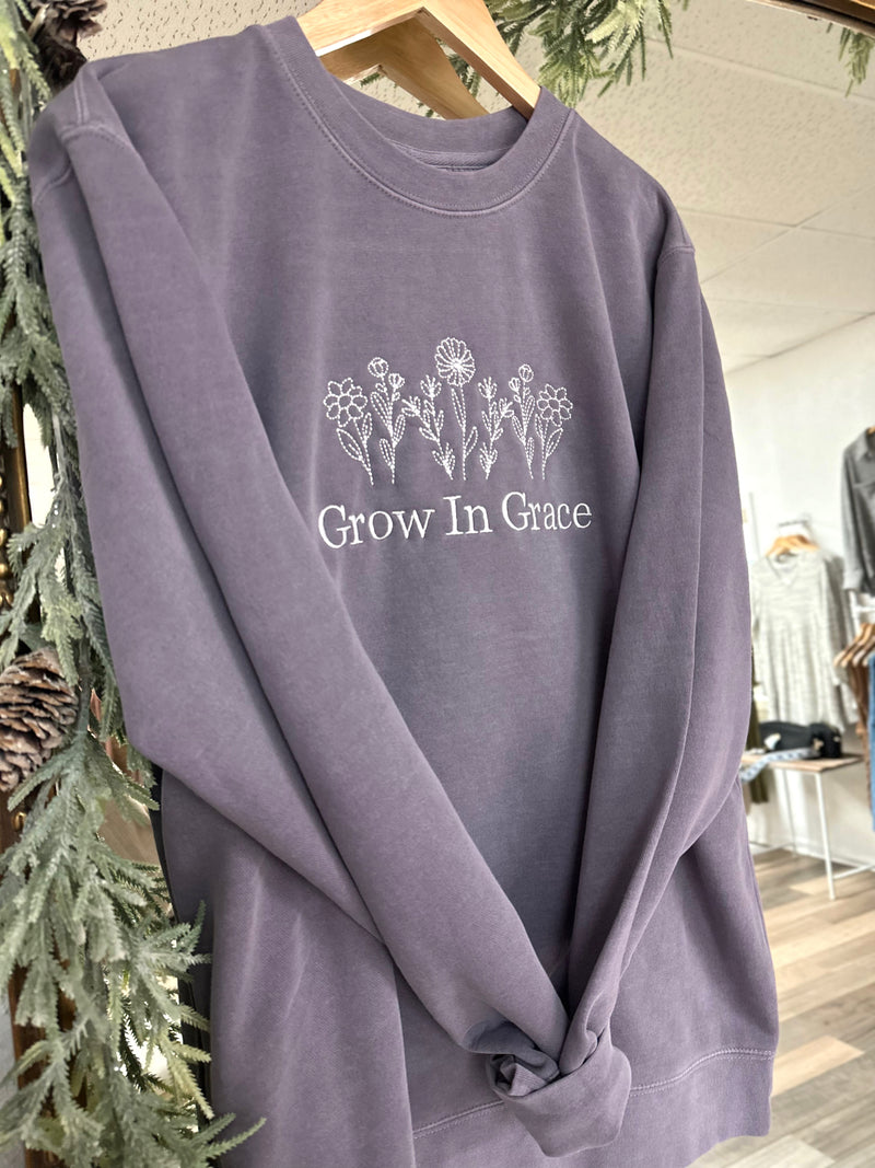 Grow In Grace Plum Embroidered Crewneck