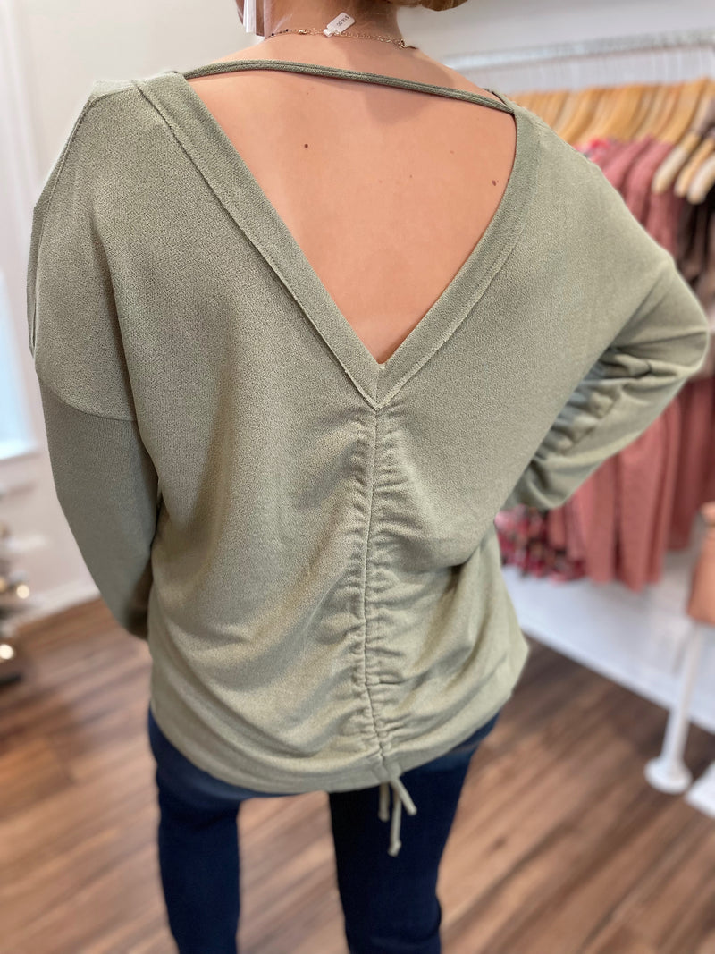 Sydney Ruched Back Top-Olive