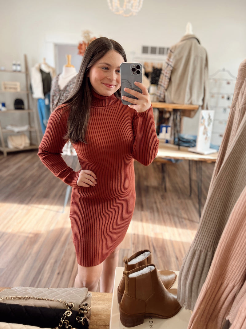 I'm Your Girl Rib Knit Sweater Dress-Cinnamon