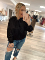 In Your Arms Satin Hoodie-Black