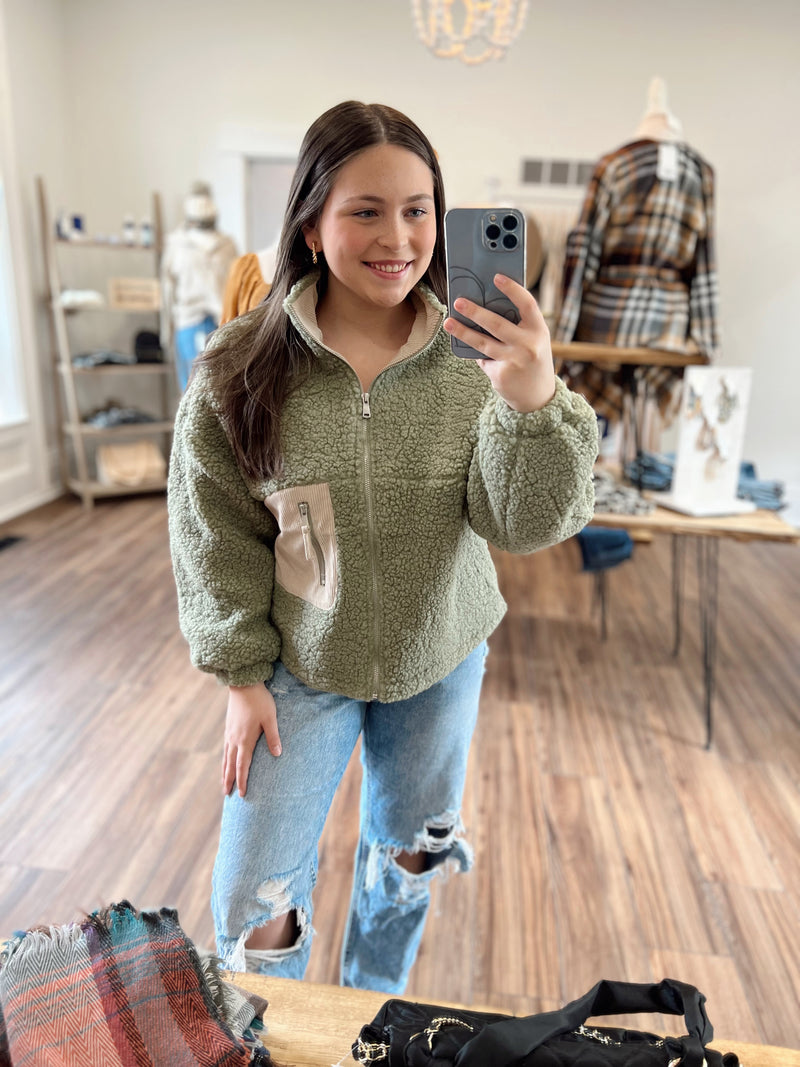 Lets Get Away Corduroy Pocket Teddy Bear Jacket