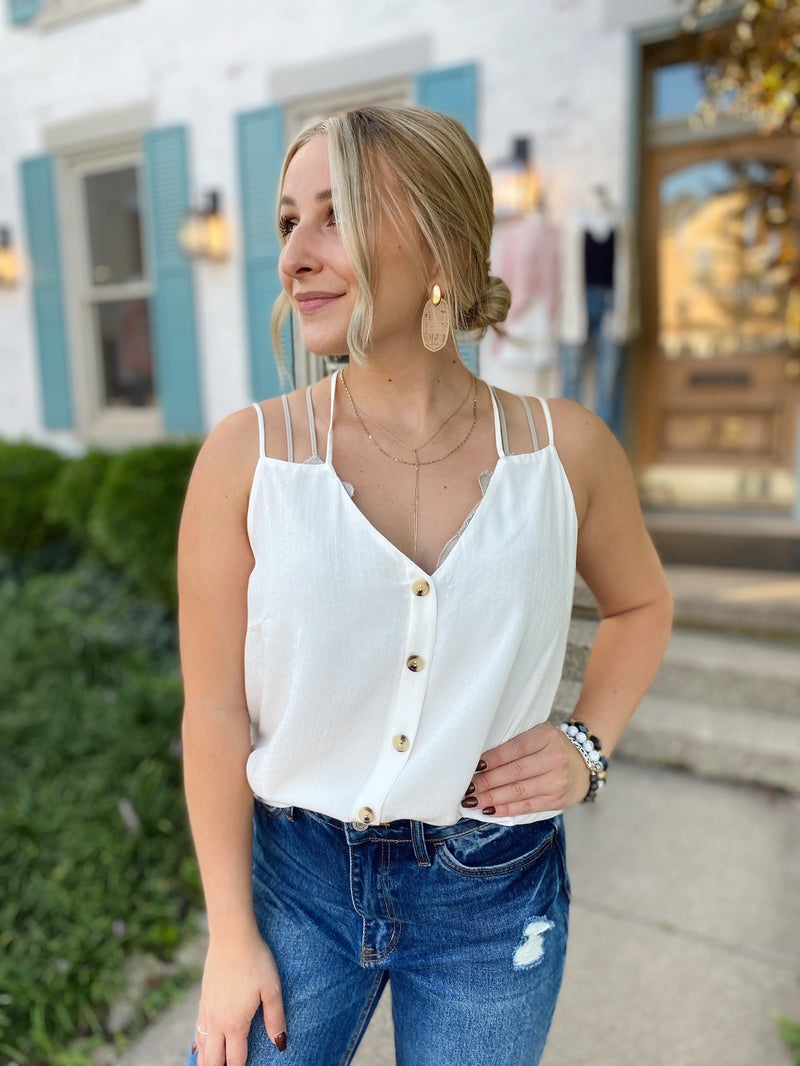 Evlin Buttoned Front Cami-Off White