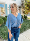 Harper Textured Top-Dusty Blue