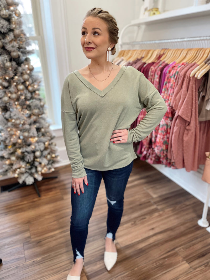 Sydney Ruched Back Top-Olive