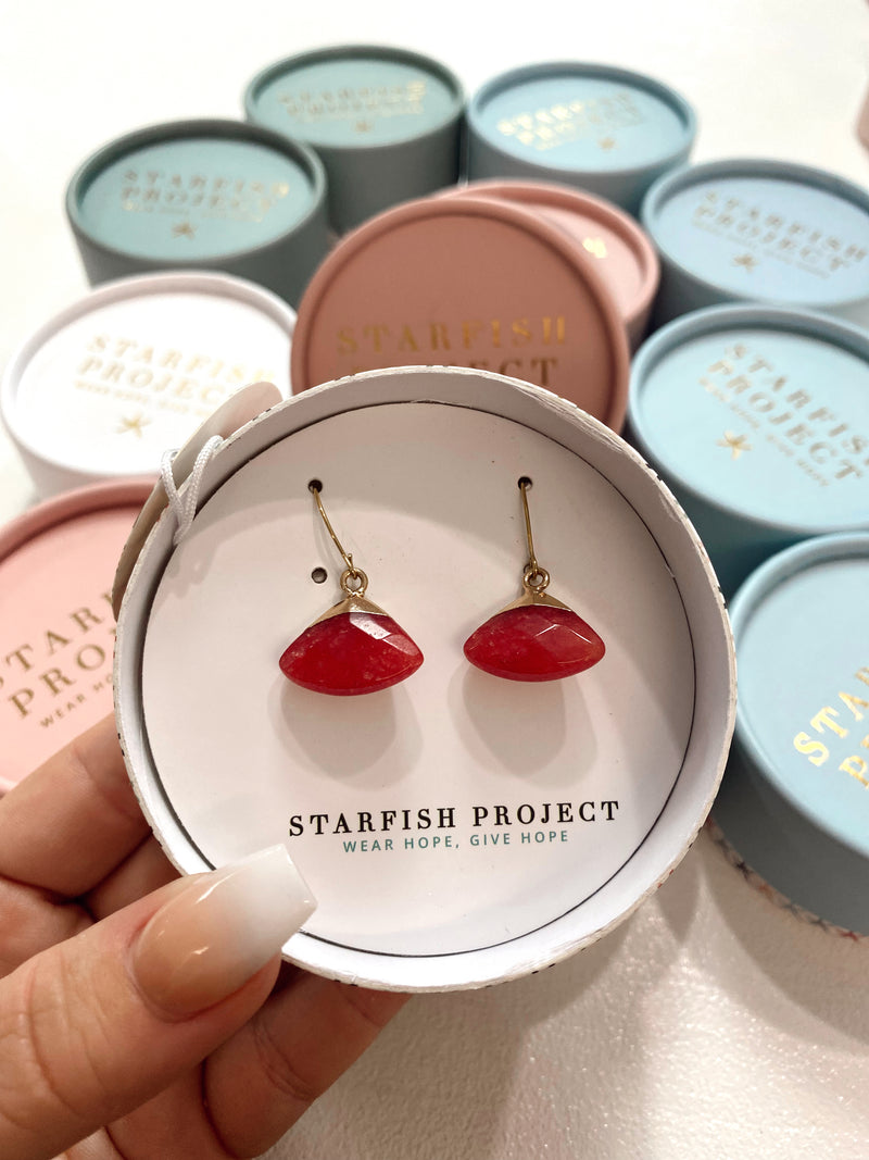 Fan Drop Earrings in Crimson
