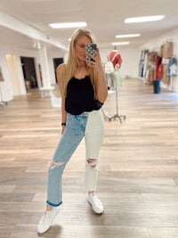 Half and Half Denim Jeans