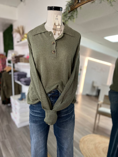 Wherever You Go Collared Sweater-Olive