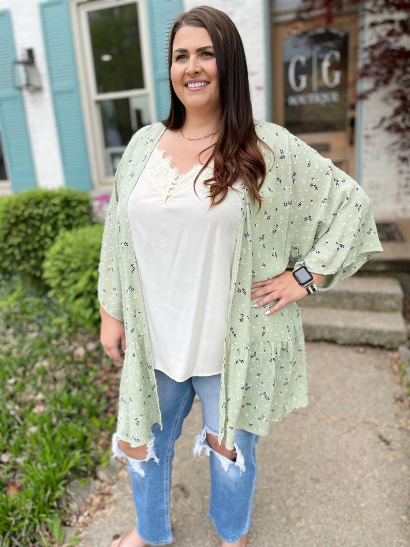 Pretty Lady Floral Cardigan-Sage