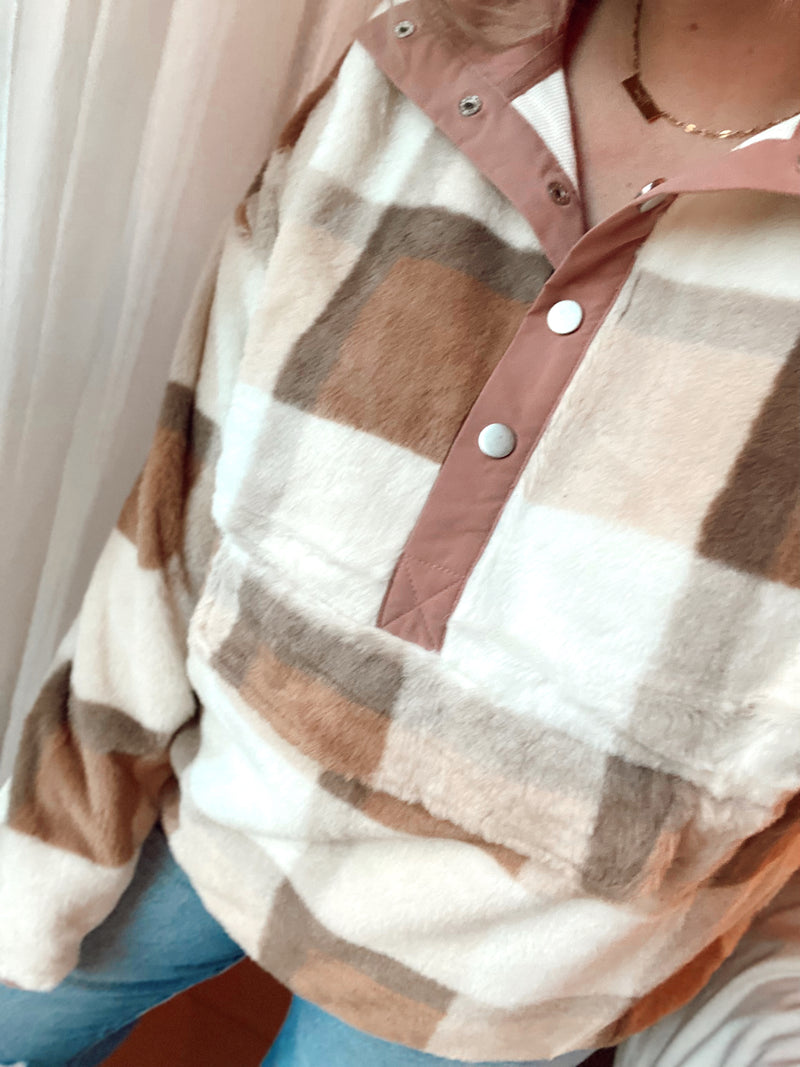 Get Cozy Plaid Pullover- Tan/Brown