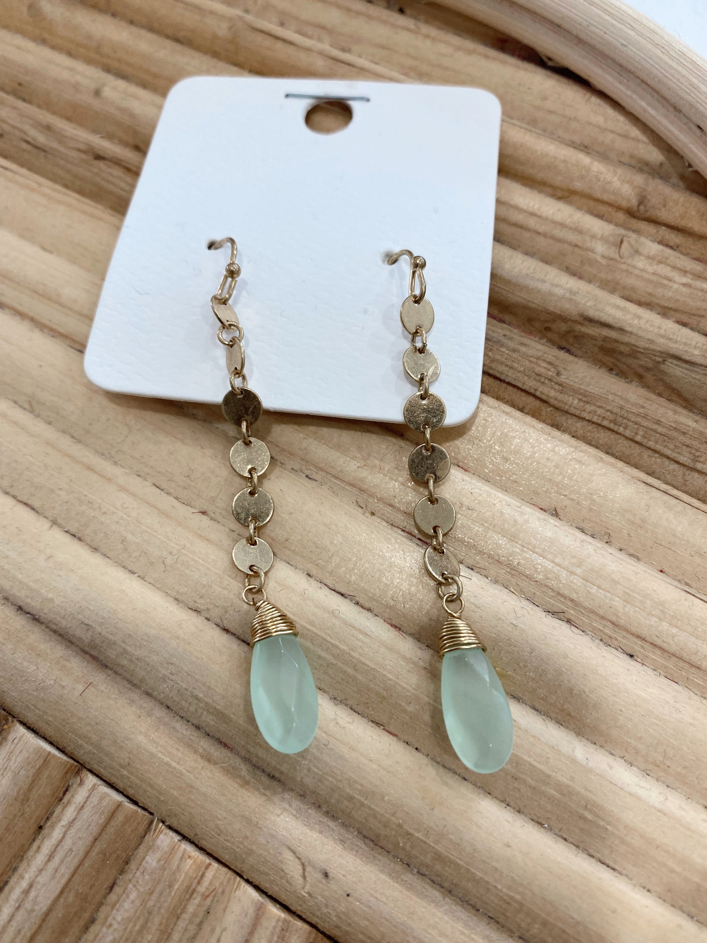 T-Drop & Disk Earrings-Chalcedony/WornGold