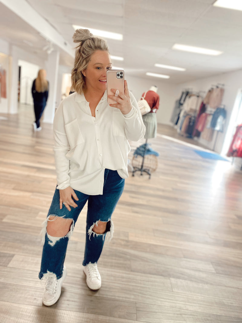 Feels Like Sunshine Button Up Top-Ivory
