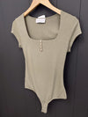 Keily Ribbed Bodysuit-Olive