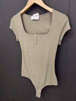 Keily Ribbed Bodysuit-Olive