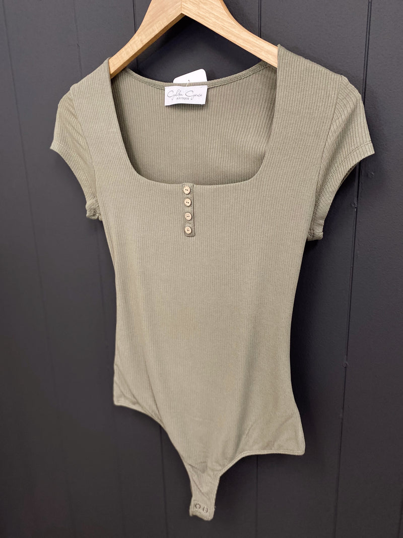 Keily Ribbed Bodysuit-Olive