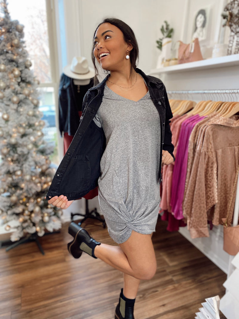 Odette Slub Dress-Charcoal