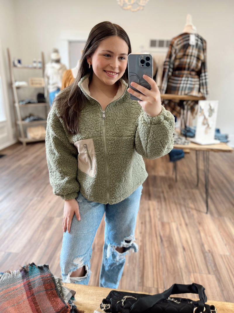 Lets Get Away Corduroy Pocket Teddy Bear Jacket