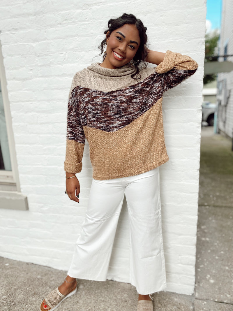 Emily Color Block Cowl Neck Top
