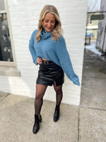 Loretta Cowl Neck Knit Sweater-Blue