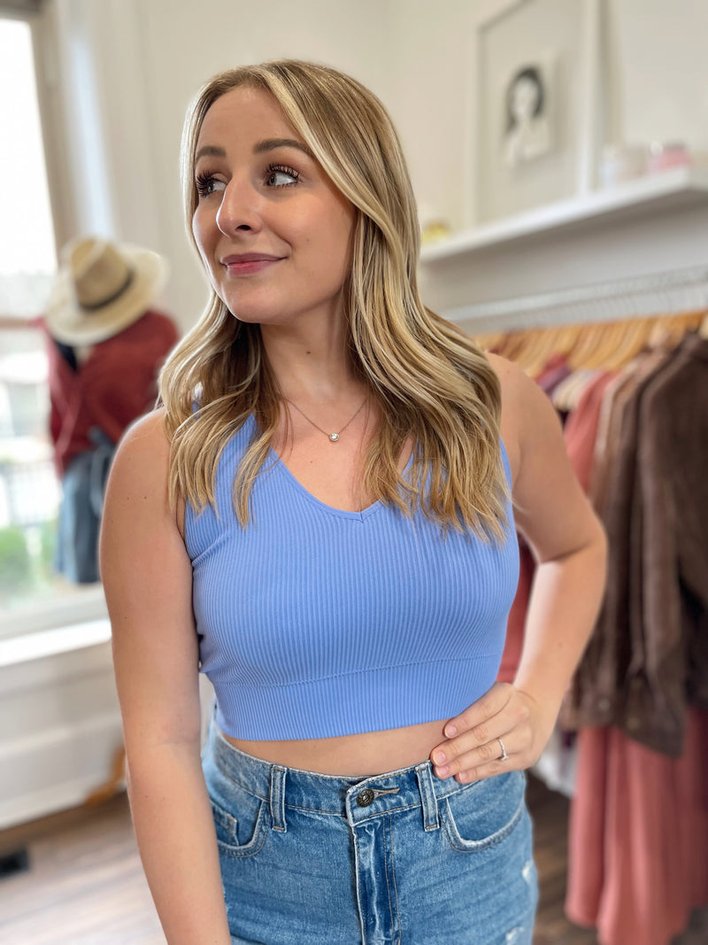 Sami Ribbed V-Neck Brami- Periwinkle