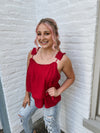 Tiered Pleated Strap Tank-Red