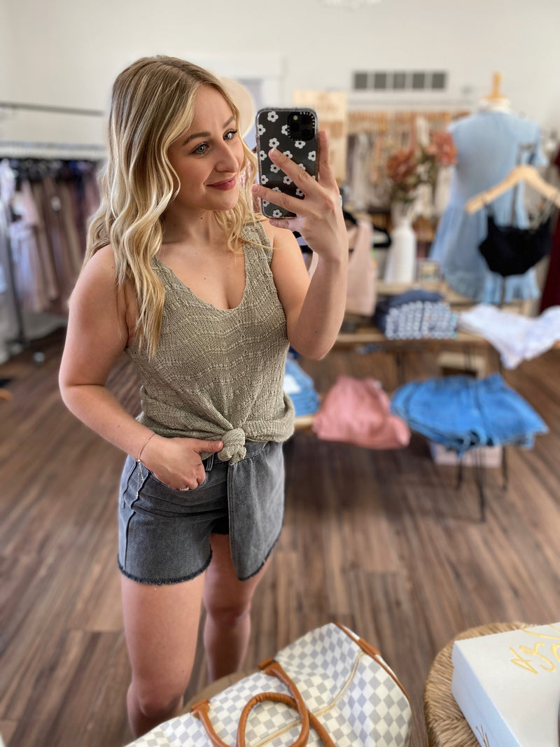 Easy On Me Crochet Tank-Olive
