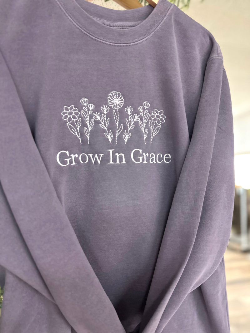 Grow In Grace Plum Embroidered Crewneck